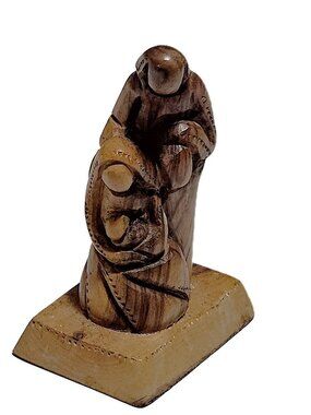 Holy Family Hand-Carved Olive Wood Sculpture – Bethlehem Artisans – 4” Tall